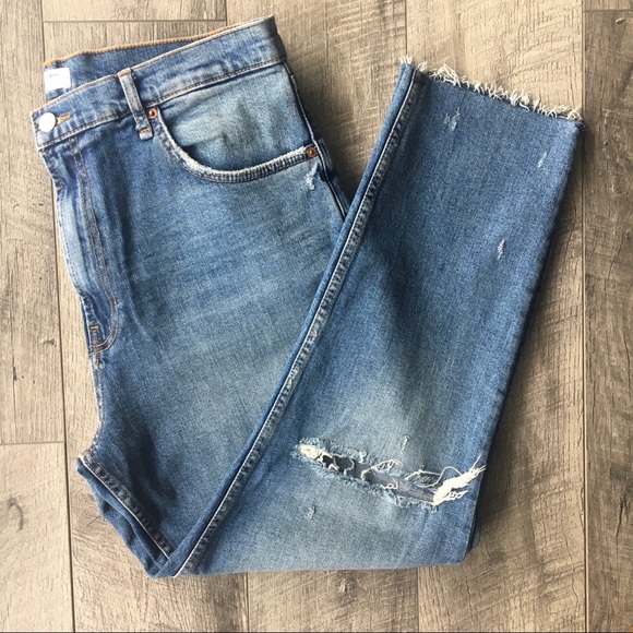 Zara Denim - Zara Distressed High Rise Crop Jeans